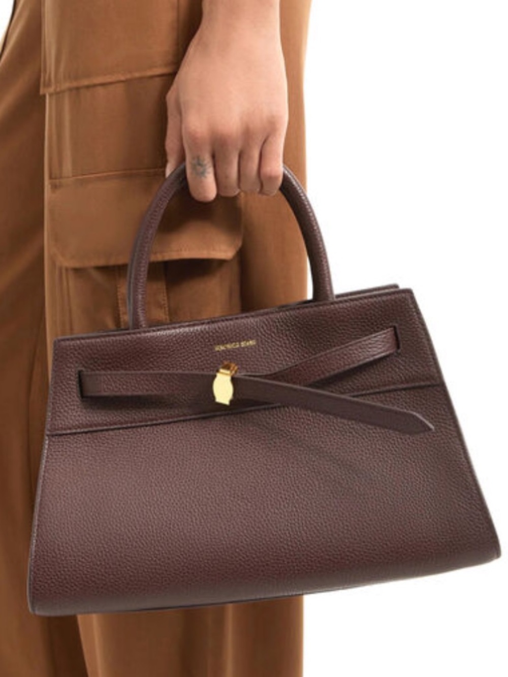 Veronica Beard Dash Bag Pebbled Leather Top-Handle Tote Brown with Gold Hardware - Picture 2 of 16